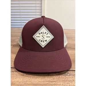 Salty Crew Trucker Hat Bergundy Red Gray Mesh Cap Sink Swim Fishing Nautical